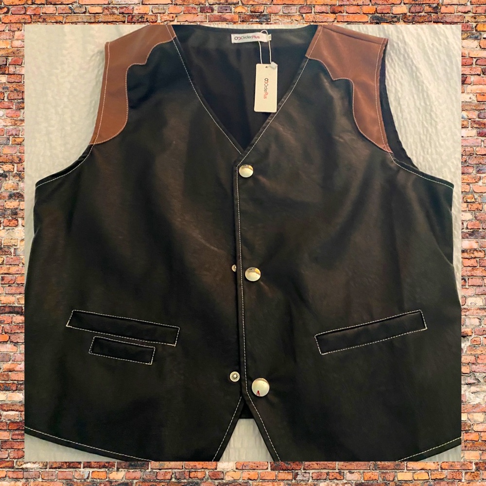 OC Order  Plus Man’s Faux Leather Western Vest New With Tags Size XXL